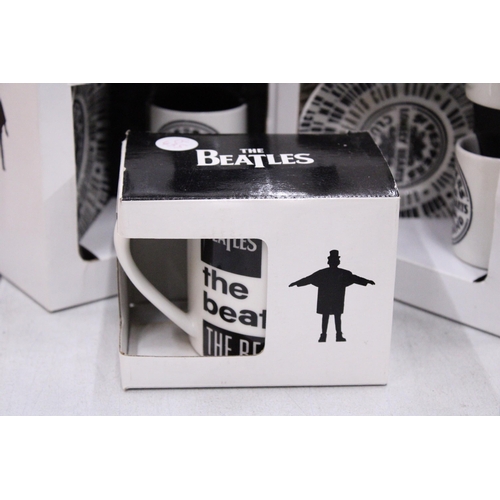 117 - A COLLECTION OF THE BEATLES CERAMICS TO INCLUDE A MUG, ESPRESSO COFFEE SETS, LETTER RACK AND PEN TID... 