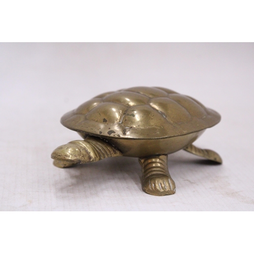 118 - A VINTAGE BRASS TORTOISE HINGED LID TRINKET DISH