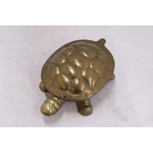 118 - A VINTAGE BRASS TORTOISE HINGED LID TRINKET DISH