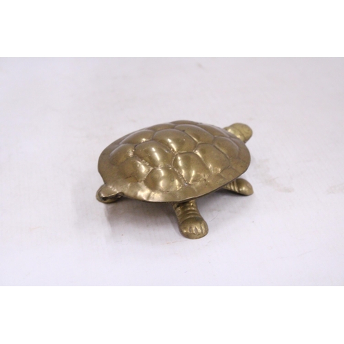 118 - A VINTAGE BRASS TORTOISE HINGED LID TRINKET DISH