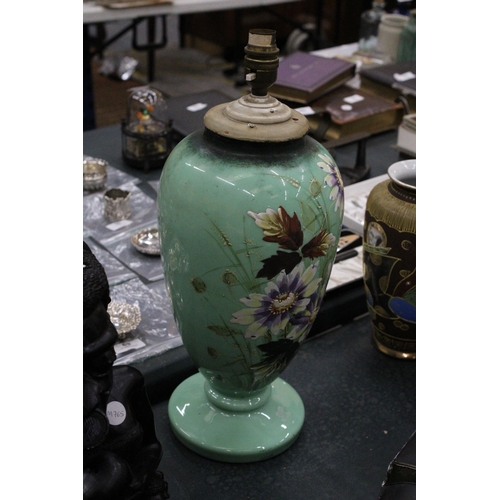 158 - A VICTORIAN HANDPAINTED FLORAL LAMP BASE, HEIGHT 35CM