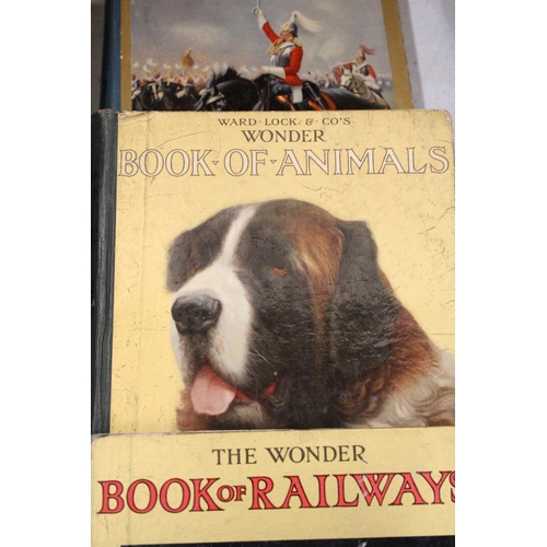 28 - THREE VINTAGE 'THE WONDER' BOOKS TO INCLUDE ANIMALS, RAILWAYS AND SOLDIERS