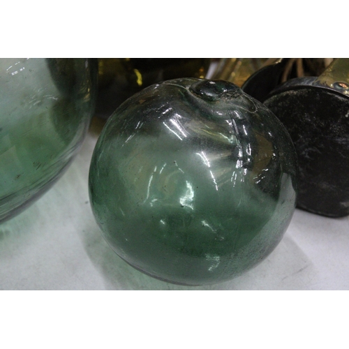 37 - TWO SMALL AND ONE LARGE VINTAGE GLASS FLOATS/BUOYS