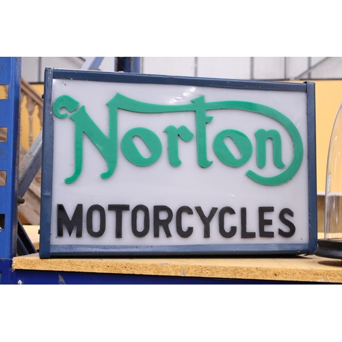 56 - A NORTON MOTORCYCLES ILLUMINATED LIGHT BOX SIGN - 50.5 CM (L) 33 CM (H) 10 CM (D)