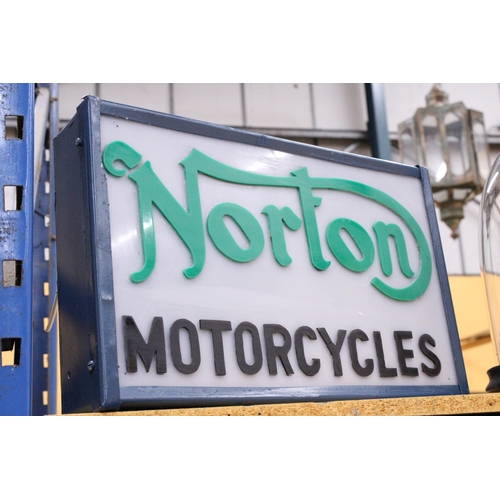 56 - A NORTON MOTORCYCLES ILLUMINATED LIGHT BOX SIGN - 50.5 CM (L) 33 CM (H) 10 CM (D)