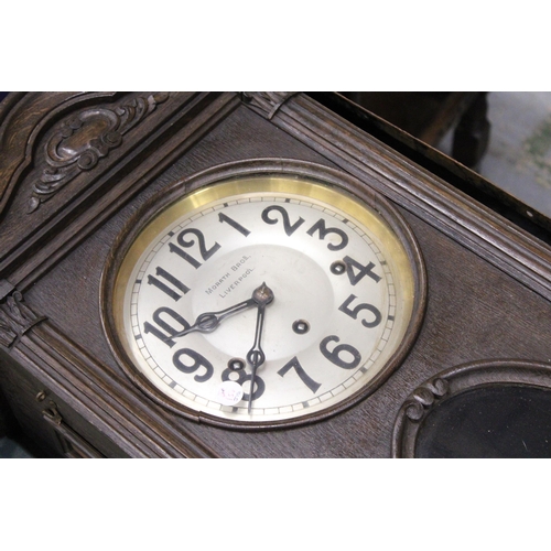 62 - A VINTAGE OAK CASED, WESTMINSTER CHIMING WALL CLOCK, 'MORATH BROS. LIVERPOOL', HEIGHT 73CM