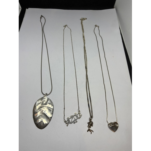 678 - FOUR MARKED SILVER NECKLACES WITH PENDANTS