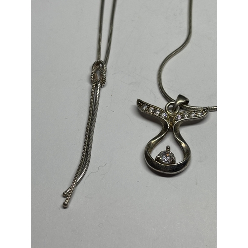 686 - FOUR MARKED SILVER NECKLACES WITH PENDANTS