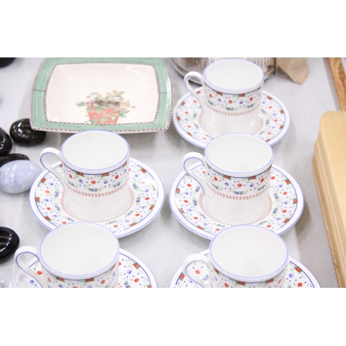 190 - SIX AYNSLEY 'ASHBOURNE' COFFEE CANS AND SAUCERS, A WEDGWOOD 'PHILIPPA' TEAPOT, RAMEKINS, ETC