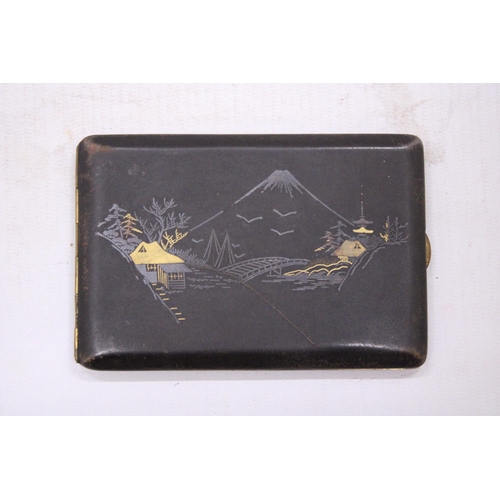 192 - A VINTAGE JAPANESE DAMASCENE 'MOUNT FUJI' CIGARETTE CASE