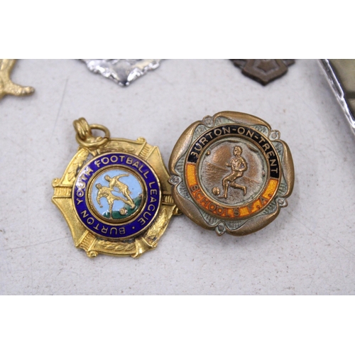 198 - FIVE FOOTBALL THEMED MEDALLIONS/FOBS