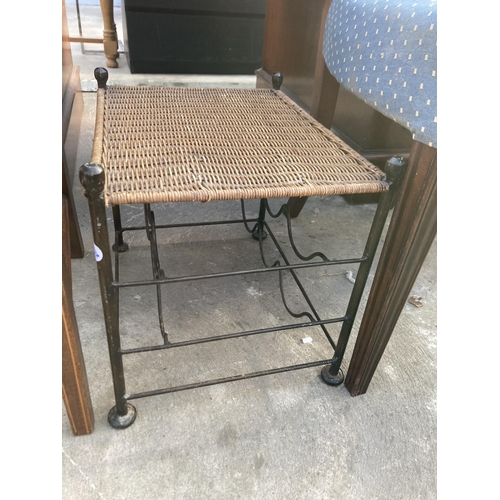 2704 - THREE VARIOUS DINING CHAIRS AND METAL/WICKER SIX BOTTLE WINE TABLE