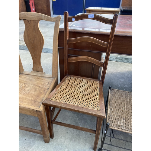 2705 - A PAIR OF 19TH CENTURY ELM COUNTRY CHAIRS AND EDWARDIAN BEDROOM CHAIR