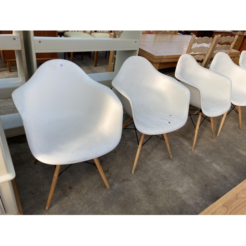 2712 - A SET OF FIVE PLASTIC TUB CHAIRS ON BEECH LEGS