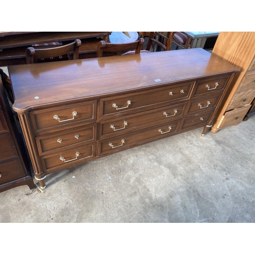 2726 - A HARDWOOD SIDEBOARD ENCLOSING SIX SHORT AND THREE LONG DRAWERS, 63