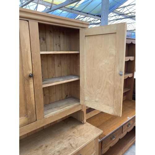 2750 - A VICTORIAN STYLE PINE KITCHEN DRESSER WITH FOUR CUPBOARDS AND TWO DRAWERS WITH SCOOP HANDLES, 47.5