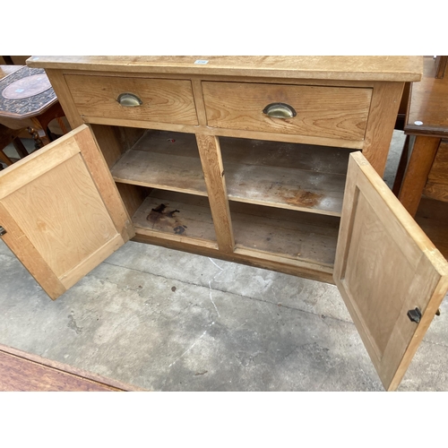 2750 - A VICTORIAN STYLE PINE KITCHEN DRESSER WITH FOUR CUPBOARDS AND TWO DRAWERS WITH SCOOP HANDLES, 47.5