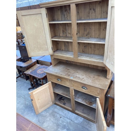 2750 - A VICTORIAN STYLE PINE KITCHEN DRESSER WITH FOUR CUPBOARDS AND TWO DRAWERS WITH SCOOP HANDLES, 47.5