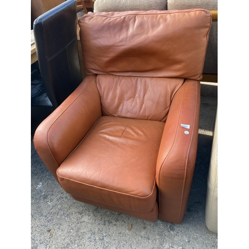 2807 - A BROWN LEATHER EASY CHAIR