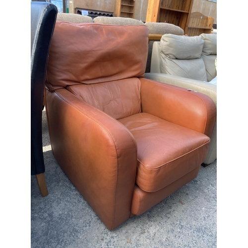 2807 - A BROWN LEATHER EASY CHAIR