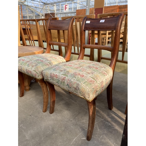 2843 - A PAIR OF 19TH CENTURY MAHOGANY BAR BACK DINING CHARS WITH FLORAL UPHOLSTERY