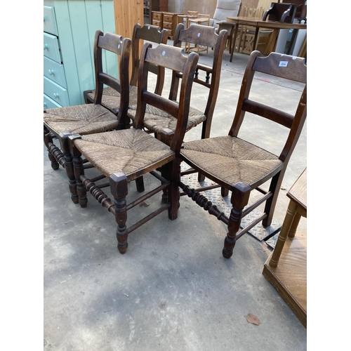 2854 - A SET OF FOUR 19TH CENTURY CHAIRS WITH RUSH SEASTS AND ONE SIMILAR CHAIR