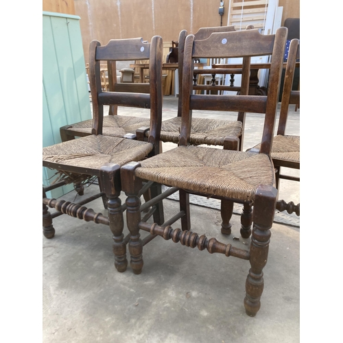 2854 - A SET OF FOUR 19TH CENTURY CHAIRS WITH RUSH SEASTS AND ONE SIMILAR CHAIR