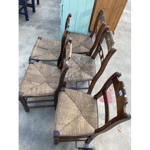 2854 - A SET OF FOUR 19TH CENTURY CHAIRS WITH RUSH SEASTS AND ONE SIMILAR CHAIR