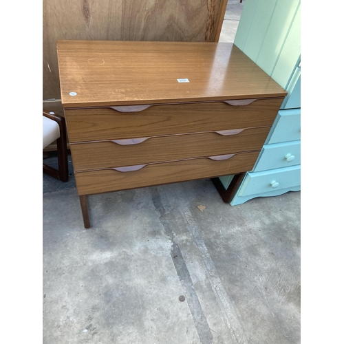 2856 - A RETRO TEAK CHEST OF THREE DRAWERS, 29.5