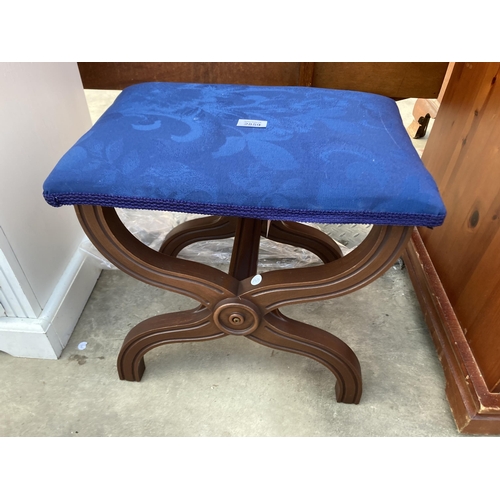 2859 - A DRESSING STOOL WITH UPHOLSTERED TOP ON X FRAME BASE