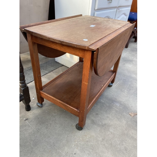 2861 - A RETRO OVAL TWO TIER DROP LEAF TROLLEY AND JACOBEAN STYLE SIDE TABLE