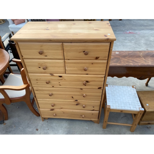 2872 - A PINE CHEST OF FOUR SHORT AND FOUR LONG DRAWERS, 31.5