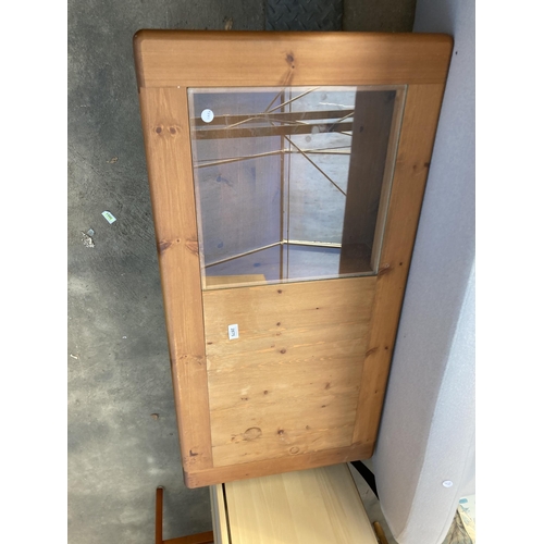 2875 - A PINE COFFEE TABLE WITH PARTIALLY GLAZED TOP AND SINGLE END DRAWER