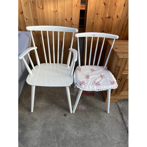 2903 - A WHITE PAINTED ERCOL STYLE CARVER CHAIR AND DINING CHAIR