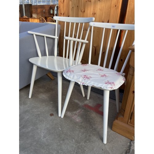 2903 - A WHITE PAINTED ERCOL STYLE CARVER CHAIR AND DINING CHAIR