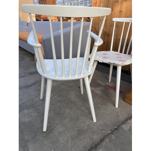 2903 - A WHITE PAINTED ERCOL STYLE CARVER CHAIR AND DINING CHAIR