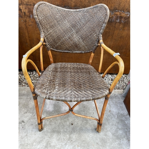 2516 - A MID 20TH CENTURY BAMBOO AND WICKER ARM CHAIR