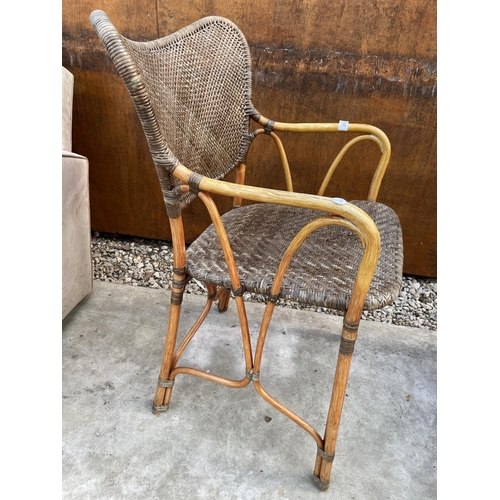 2516 - A MID 20TH CENTURY BAMBOO AND WICKER ARM CHAIR