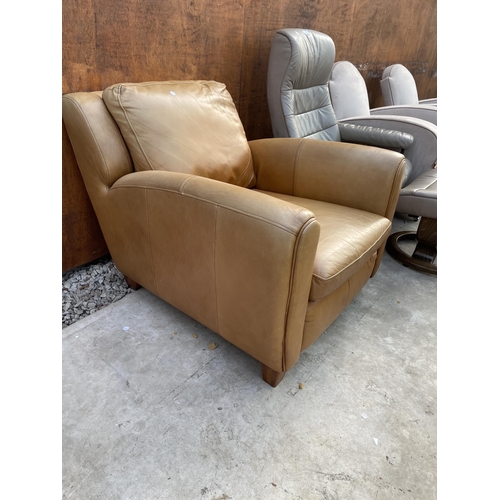 2519 - A BROWN LEATHER EASY CHAIR