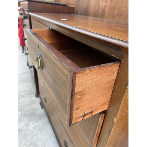 2522 - AN EDWARDIAN MAHOGANY AND INLAID CHEST OF TWO SHORT AND THREE LONG GRADUATED DRAWERS, 42