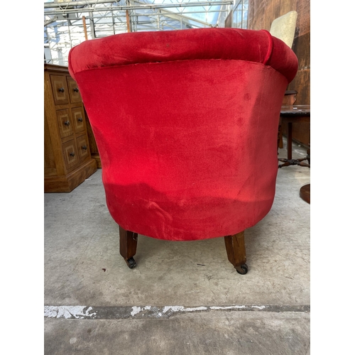 2525 - A PAIR OF BRIGHT RED EDWARDIAN UPHOLSTERED TUB CHAIRS