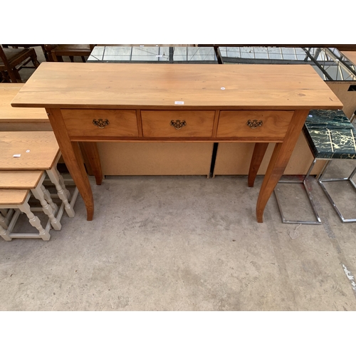 2532 - A HARDWOOD CONSOLE TABLE ENCLOSING THREE DRAWERS, 55