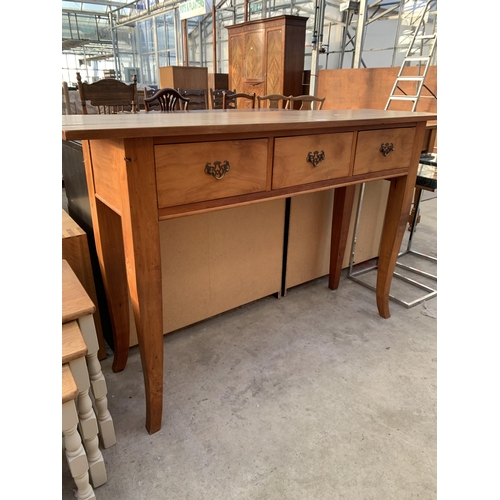 2532 - A HARDWOOD CONSOLE TABLE ENCLOSING THREE DRAWERS, 55