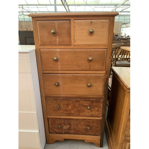 2536 - A HARDWOOD CHEST OF TWO SHORT AND FOUR LONG DRAWERS, 24