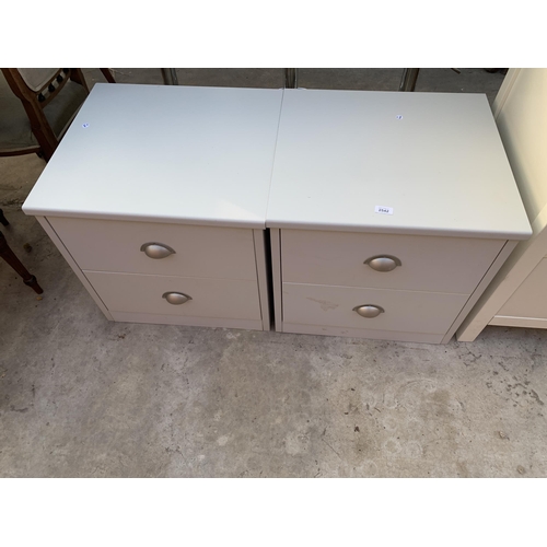 2542 - A PAIR OF GREY TWO DRAWER CHESTS WITH METAL SCOOP HANDLES, 22