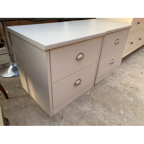 2542 - A PAIR OF GREY TWO DRAWER CHESTS WITH METAL SCOOP HANDLES, 22