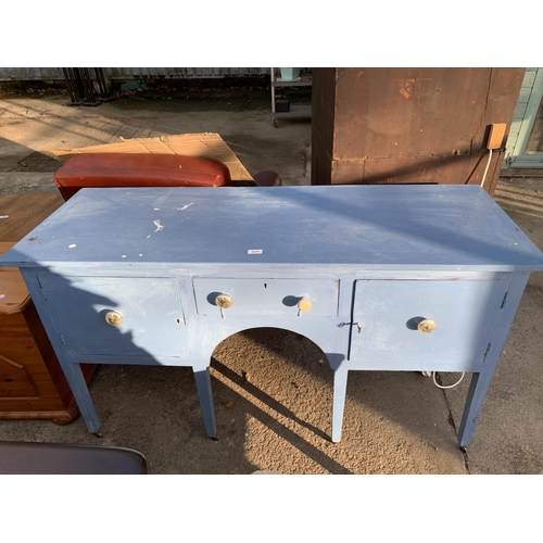 2570 - A BLUE PAINTED REGENCY STYLE SIDEBOARD, 57