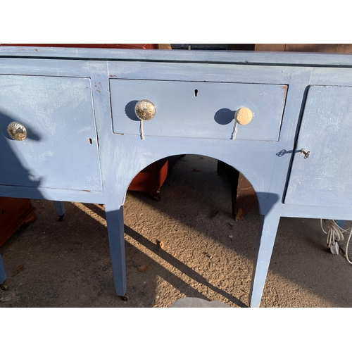 2570 - A BLUE PAINTED REGENCY STYLE SIDEBOARD, 57