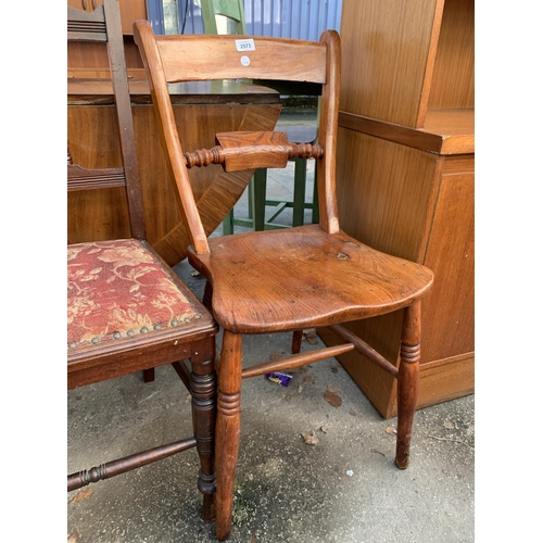 2573 - A VICTORIAN ELM AND BEECH KITCHEN CHAIR AND EDWARDIAN BEDROOM CHAIR