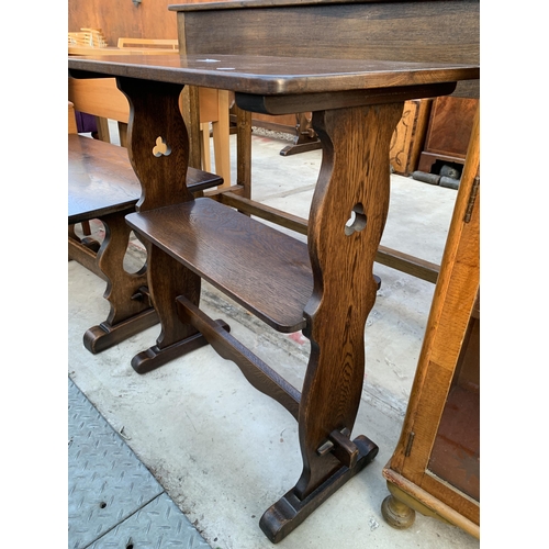 2591 - AN OAK TWO TIER CENTRE TABLE WITH CLOVER LEAF ENDS, 27